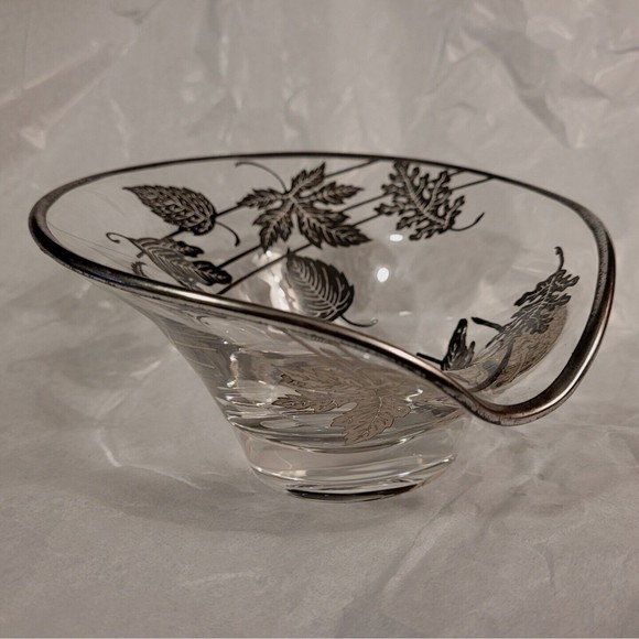 Vintage Silver Overlay Candy Nut Bowl Votive Holder Oak Maple Aspen Leaf Design - Picture 5 of 7